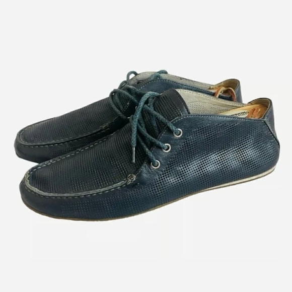 Men’s Navy Blue Perforated Leather Lace-Up Loafers Moccasins Size 42 Italy - Picture 2 of 5